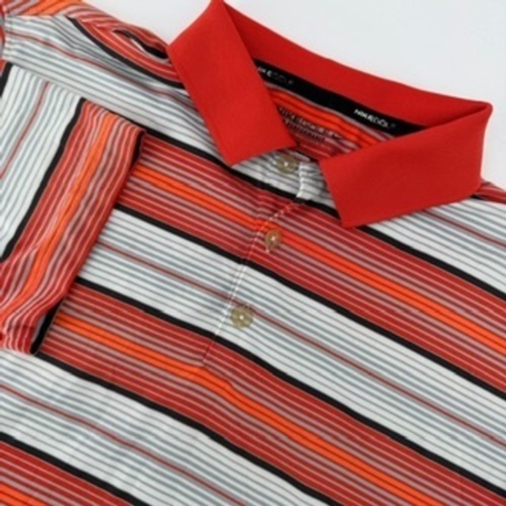 Nike Golf Tour Performance Mens Medium Red Orange Striped Dri-FIT Polo Shirt